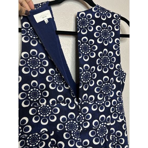 Adam Lippes Blue Floral Linen Blend V Neck Mini Dress Pockets Size 6 Silk Lining - Picture 4 of 10